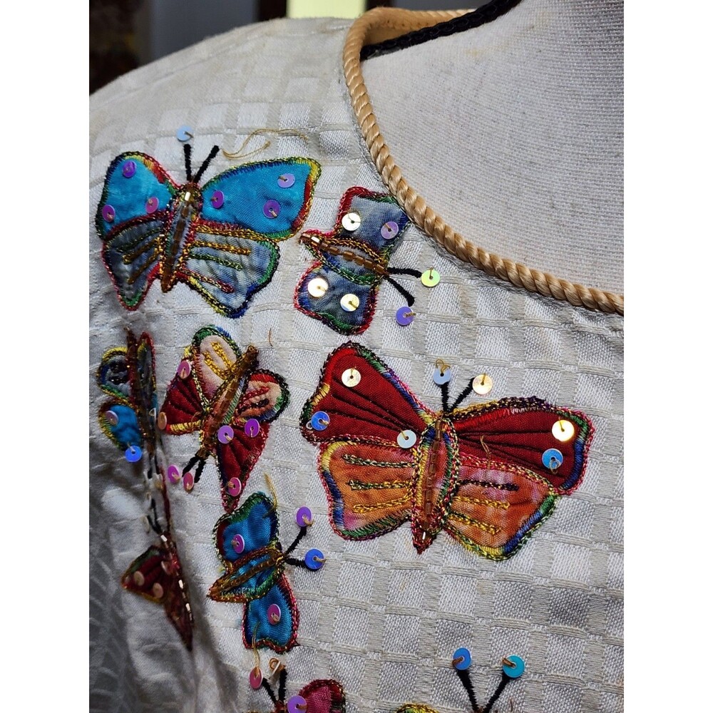 Indigo Moon Butterfly Jacket Embellished Size Medium Ceramic Toggle Closures